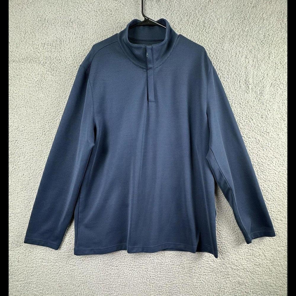 Alfani Shirt Mens 2XL Blue Henley Stretch 1/4 Zip Pullover Sweater Outdoor